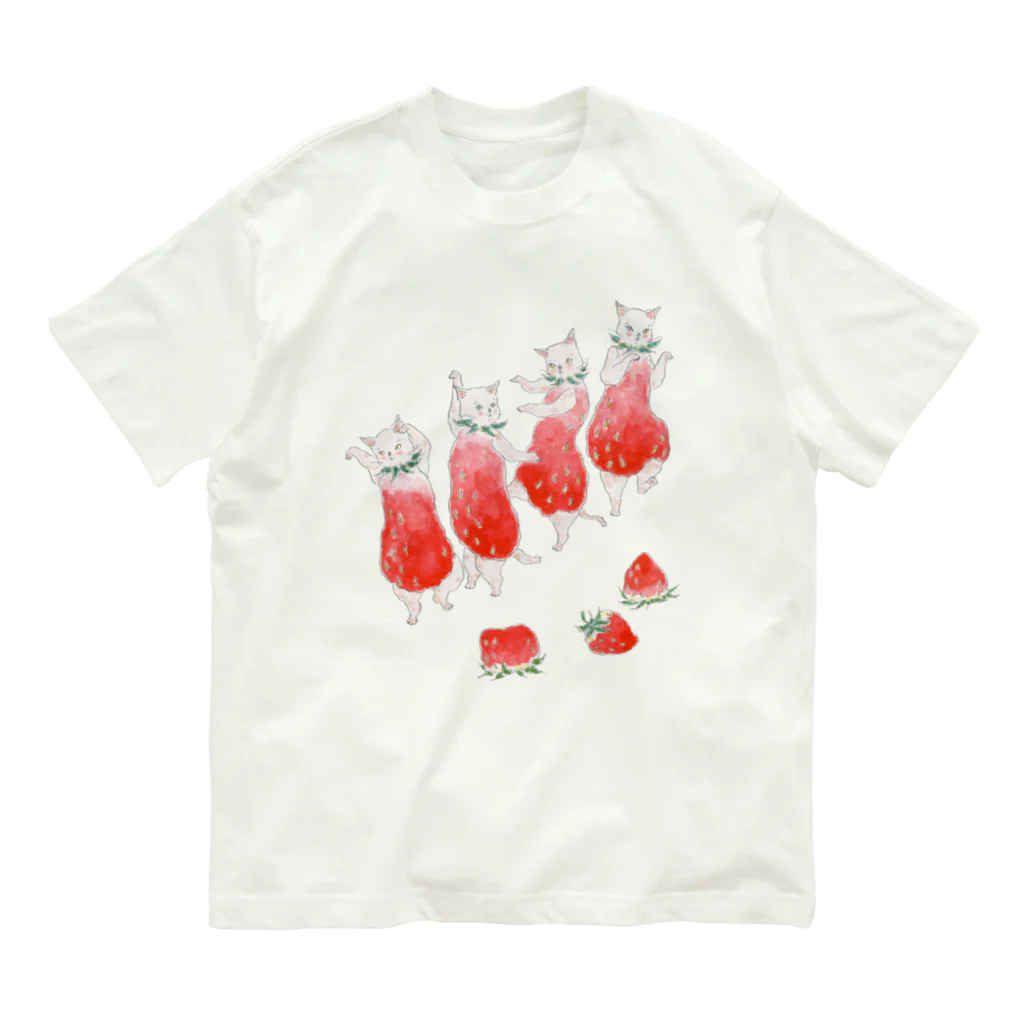 トコロコムギのいちごの妖精にゃんこ Organic Cotton T-Shirt