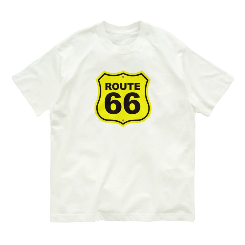 アロハスタイルハワイのU.S. Route 66  ルート66　イエロー オーガニックコットンTシャツ