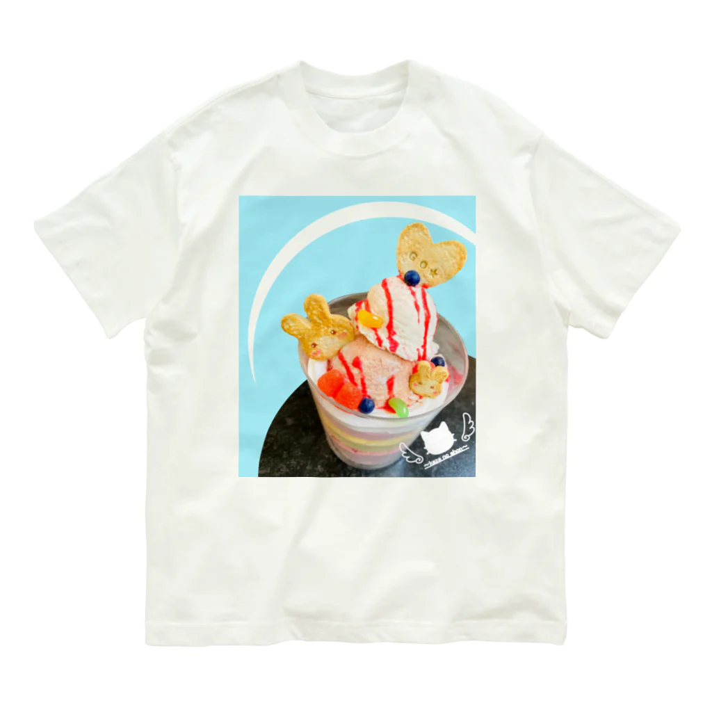 風の絵本のイチゴパフェうさぎクッキー オーガニックコットンTシャツ