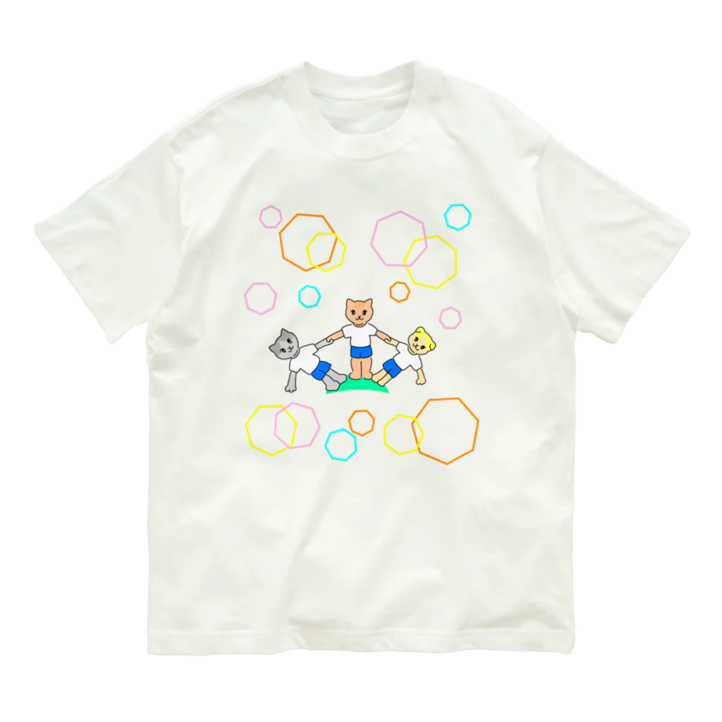 greetenの猫ちゃん組体操　運動会 Organic Cotton T-Shirt