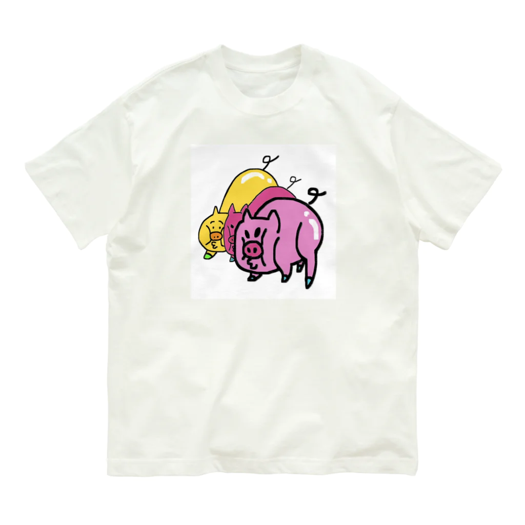 ゆちゃち家のぶたづめ3角ズ オーガニックコットンTシャツ