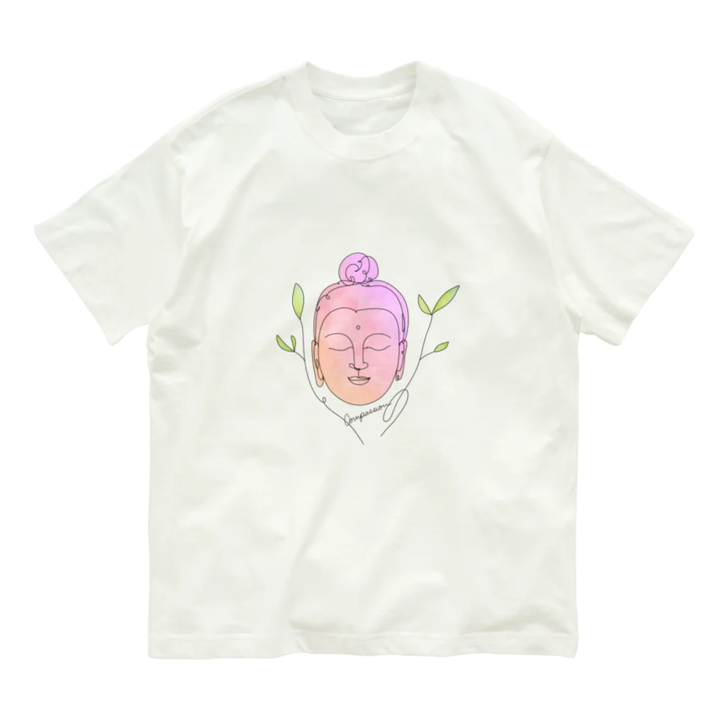 ドリゼラのおみやげ販売所のCompassion Buddha -ピンク- オーガニックコットンTシャツ