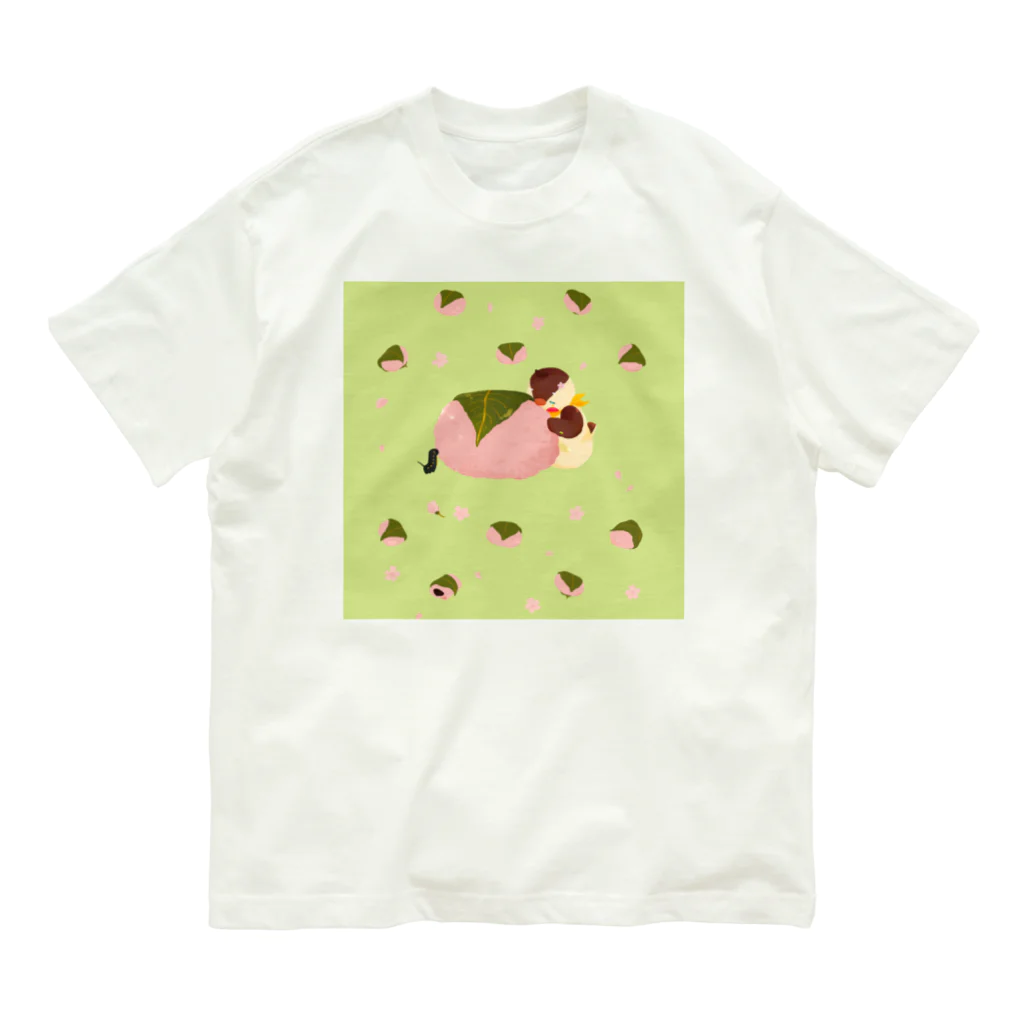 月見里 雀 -yamanashi suzume-の桜餅雀 オーガニックコットンTシャツ