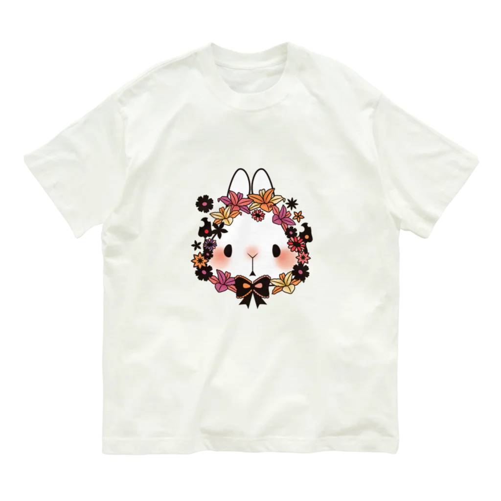 indigoのフラワーバニー(orange) オーガニックコットンTシャツ