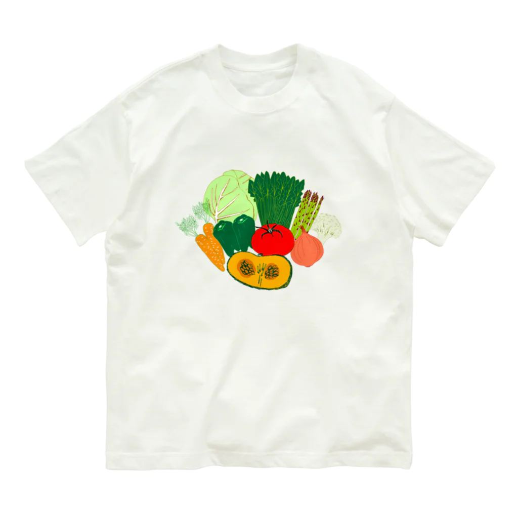 NIKORASU GOの野菜大好きなひと専用デザイン「野菜大集合」 オーガニックコットンTシャツ