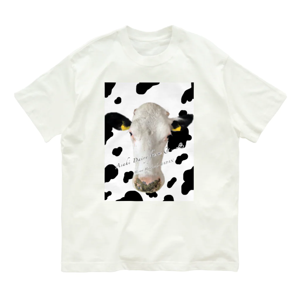 MISA’s Dairy Farmのまるちゃん(社名入りWBホルスタイン牛柄ver.) Organic Cotton T-Shirt