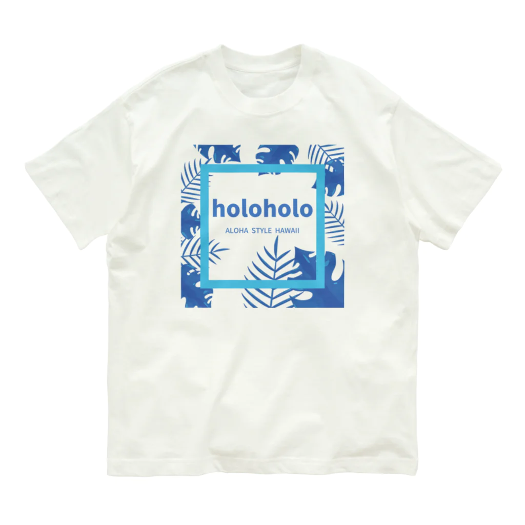 アロハスタイルハワイのholoholo（ホロホロ）ハワイ語　ブルー オーガニックコットンTシャツ