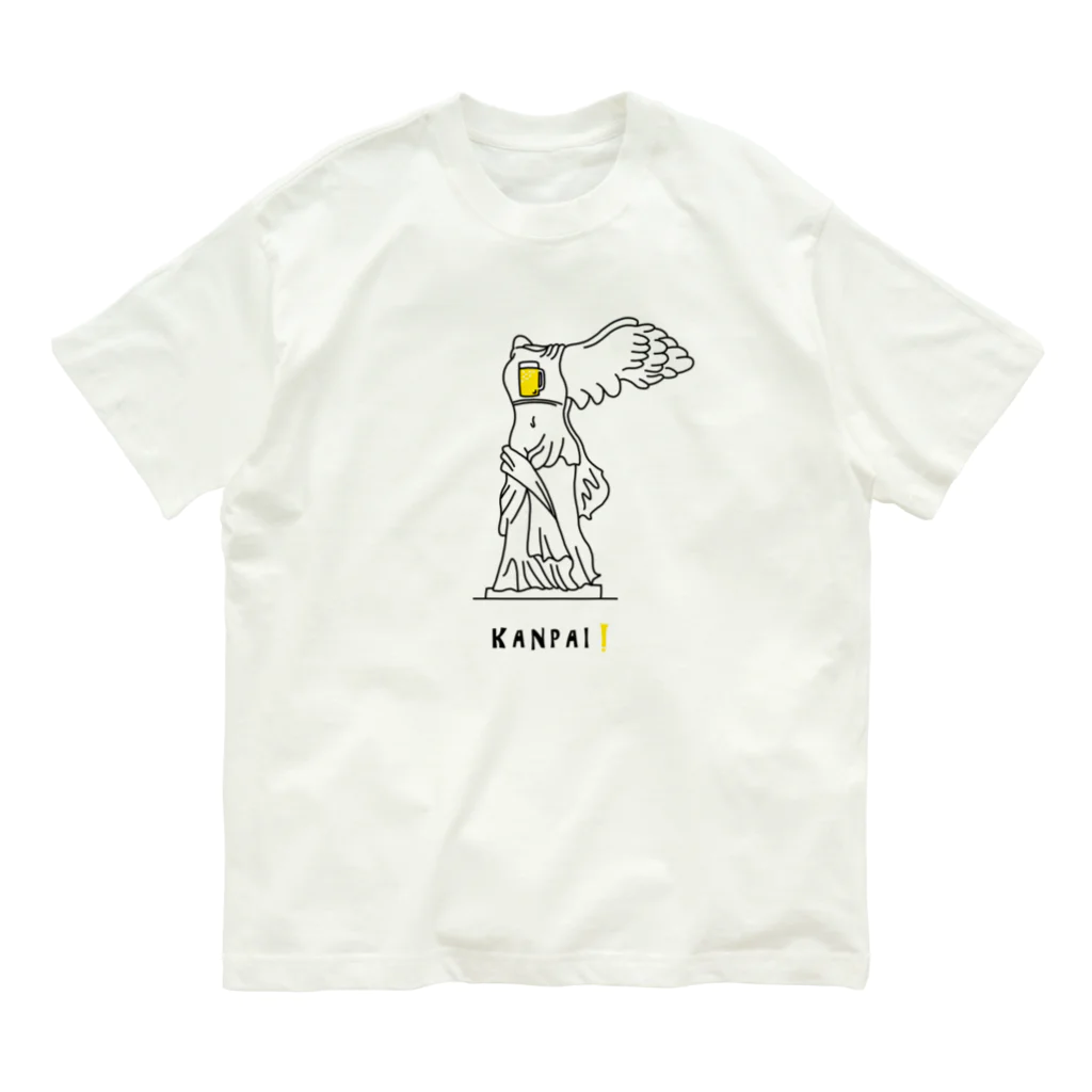 ビールとアート TM-3 Designの彫刻 × BEER（サモトラケのニケ）黒線画 Organic Cotton T-Shirt