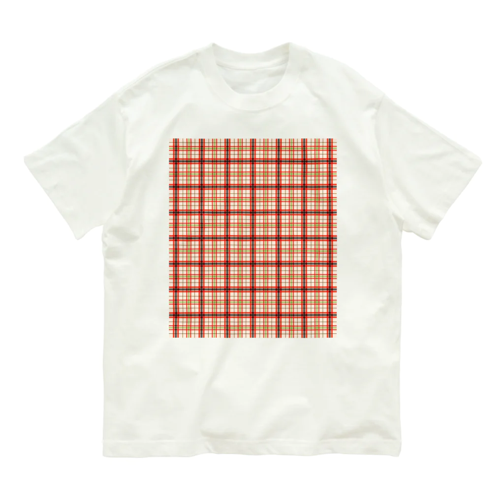 世を忍ぶ仮の姿のチェック柄 レッド&グリーン Organic Cotton T-Shirt