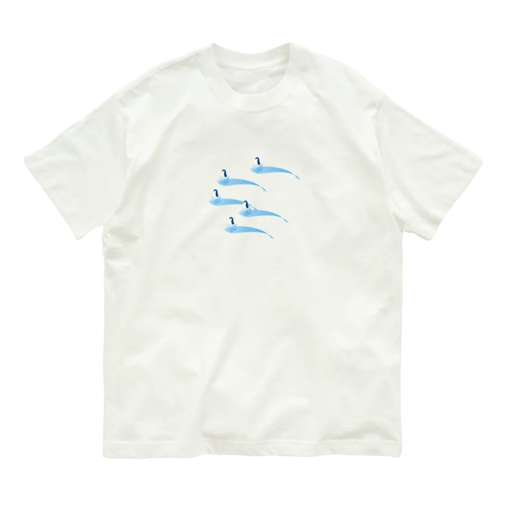 雑貨屋きゅう＠suzuri支店の氷とペンギン（5羽） Organic Cotton T-Shirt