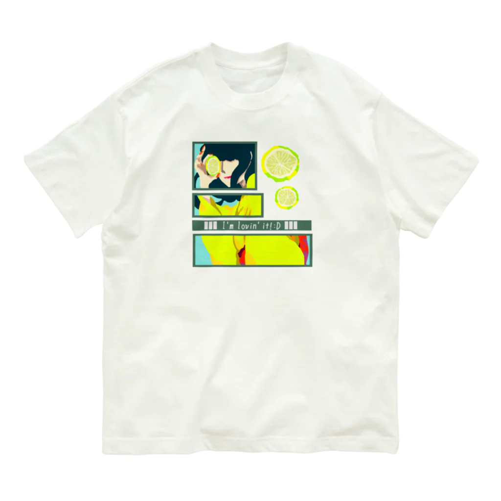 GOODS SHOP【そぞろな小窓】 SUZURI店の【I'm lovin' it! :D -lemon-】 Organic Cotton T-Shirt