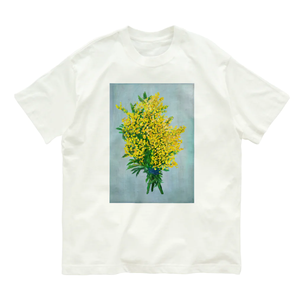 tomorebiのミモザの花束 オーガニックコットンTシャツ