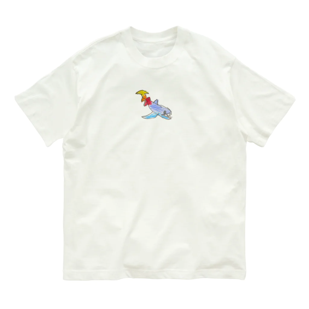 mitsuの虹色のサメ オーガニックコットンTシャツ