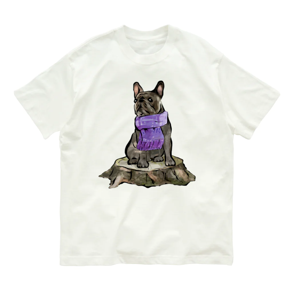 犬グッズの店しえるぶるーのマフラー犬　フレンチブルドッグ　ブリンドル Organic Cotton T-Shirt