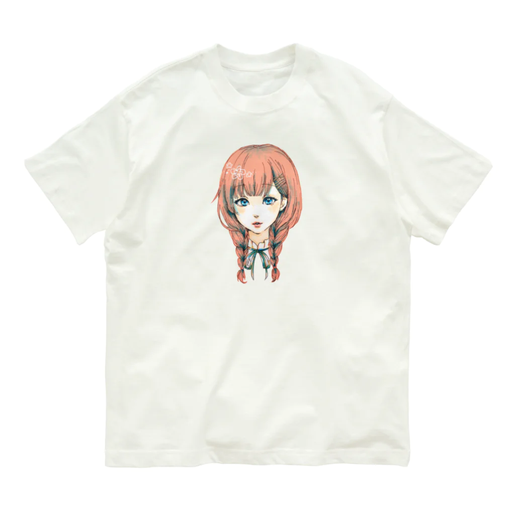 🐶シュナといろいろ🎨の三つ編み女の子 オーガニックコットンTシャツ