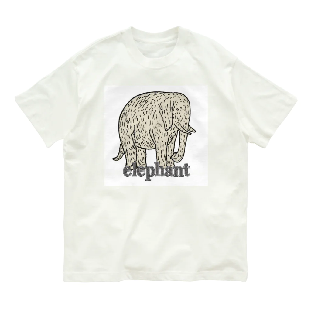 PALA's SHOP　cool、シュール、古風、和風、のelephant　　(backプリント）[一部表プリント」 オーガニックコットンTシャツ