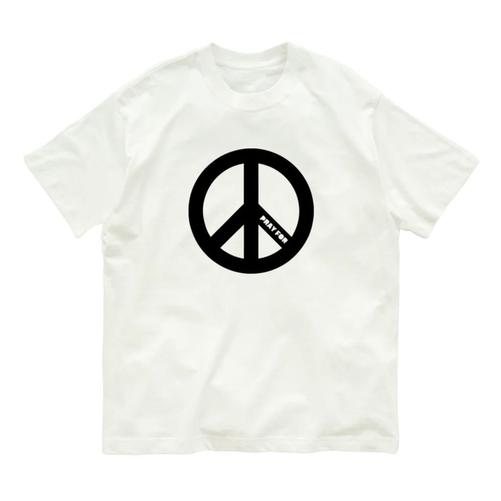 QUQU_WORKSのPRAY FOR PEACE ピースマーク ブラック Organic Cotton T-Shirt