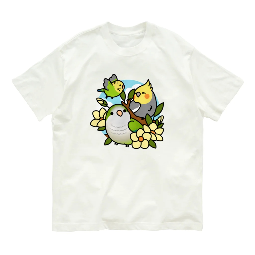 Cody the Lovebirdの仲良しインコ　セキセイインコ、オカメインコ、オキナインコ Chubby Bird オーガニックコットンTシャツ