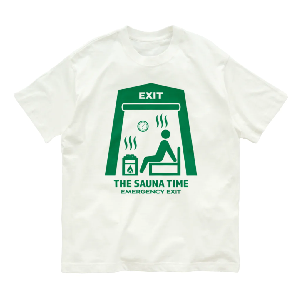 kg_shopのTHE SAUNA TIME【非常口パロディ】 オーガニックコットンTシャツ