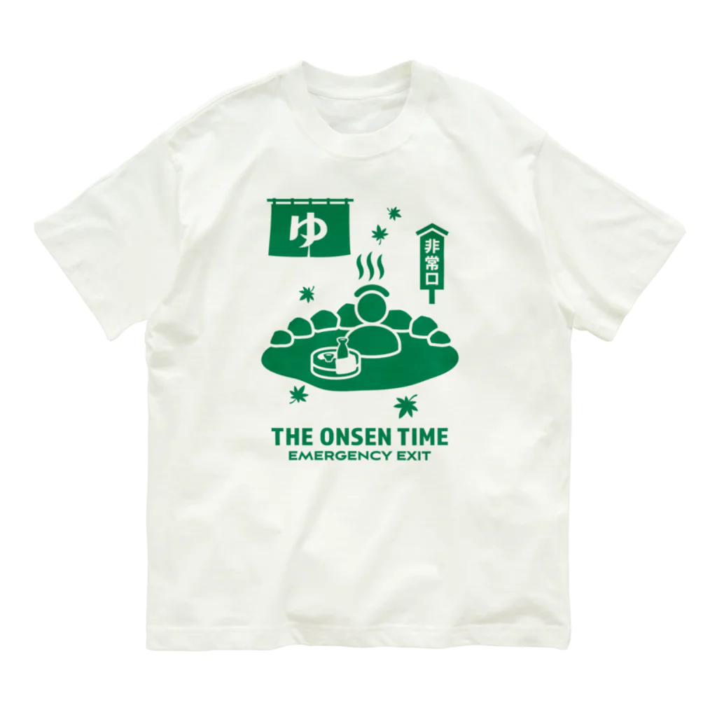 kg_shopのTHE ONSEN TIME【非常口パロディ】 オーガニックコットンTシャツ