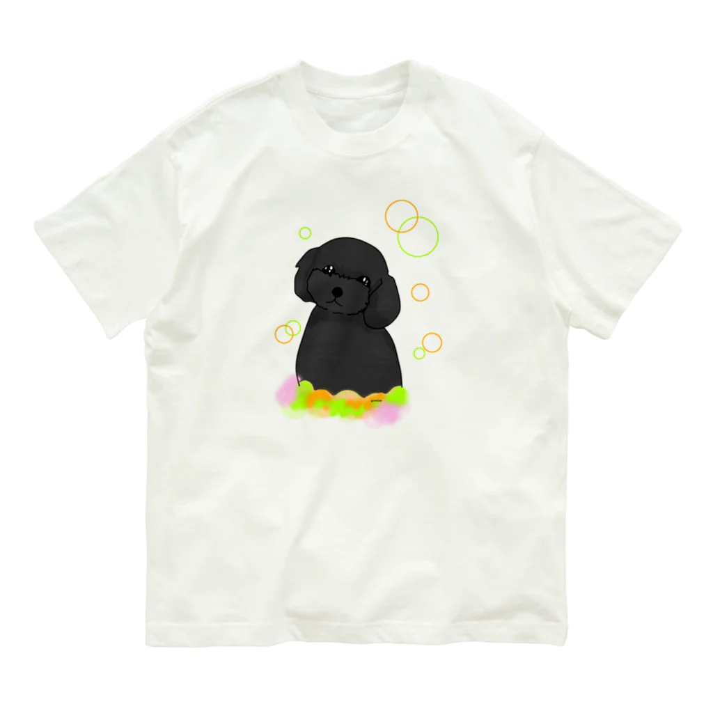 greetenの黒トイプードル　癒し犬 オーガニックコットンTシャツ