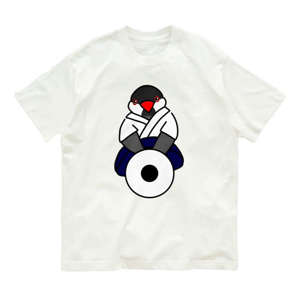 Lily bird（リリーバード）の正座の弓道部んちょ（桜文鳥）と星的① オーガニックコットンTシャツ