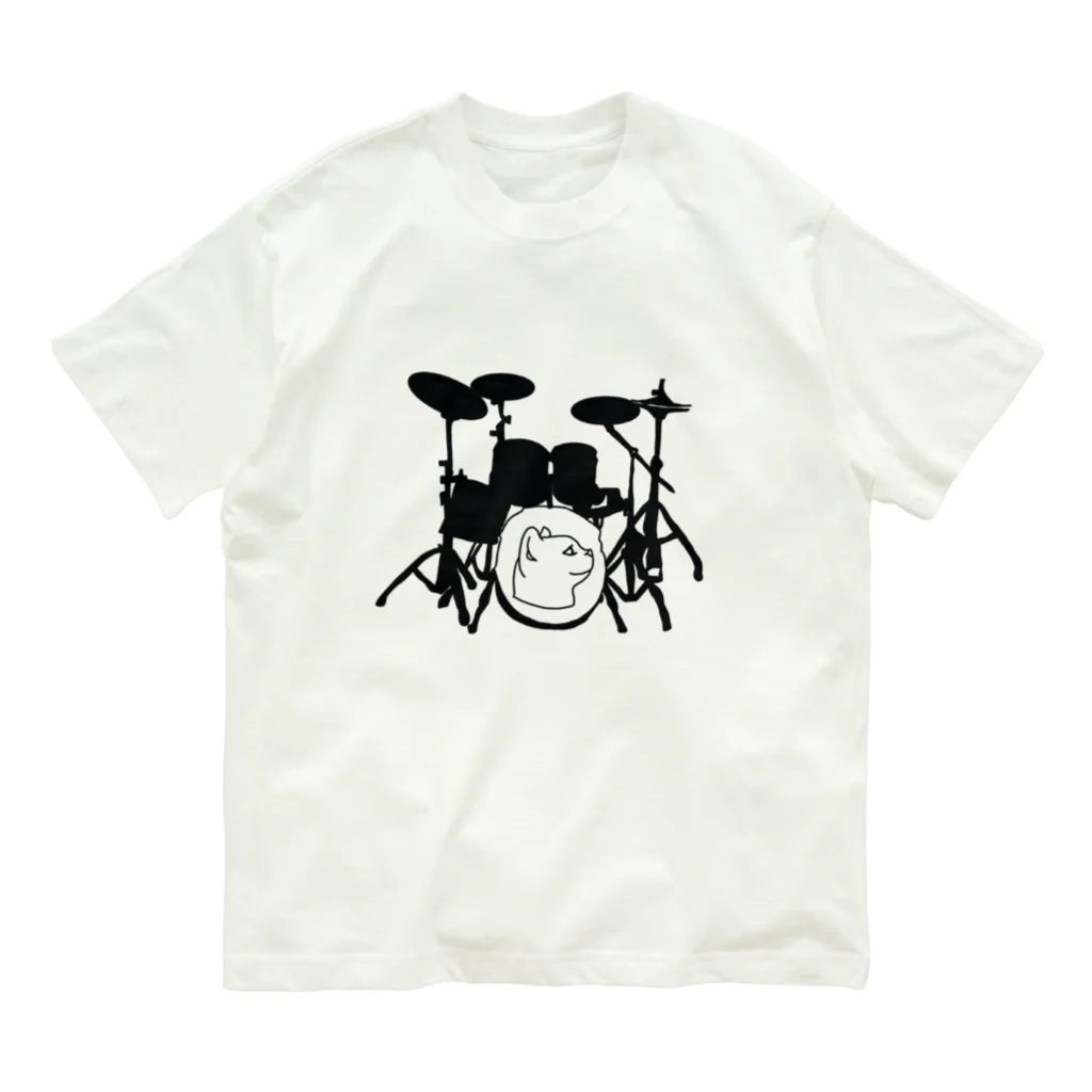 ロジローのドラム(ネコ)黒 オーガニックコットンTシャツ