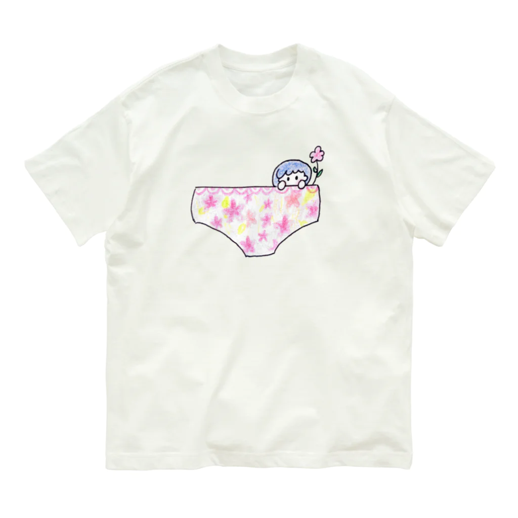 feee.co/フィー子(マーメイド)のお花畑おぱんつから、ひょっこり オーガニックコットンTシャツ