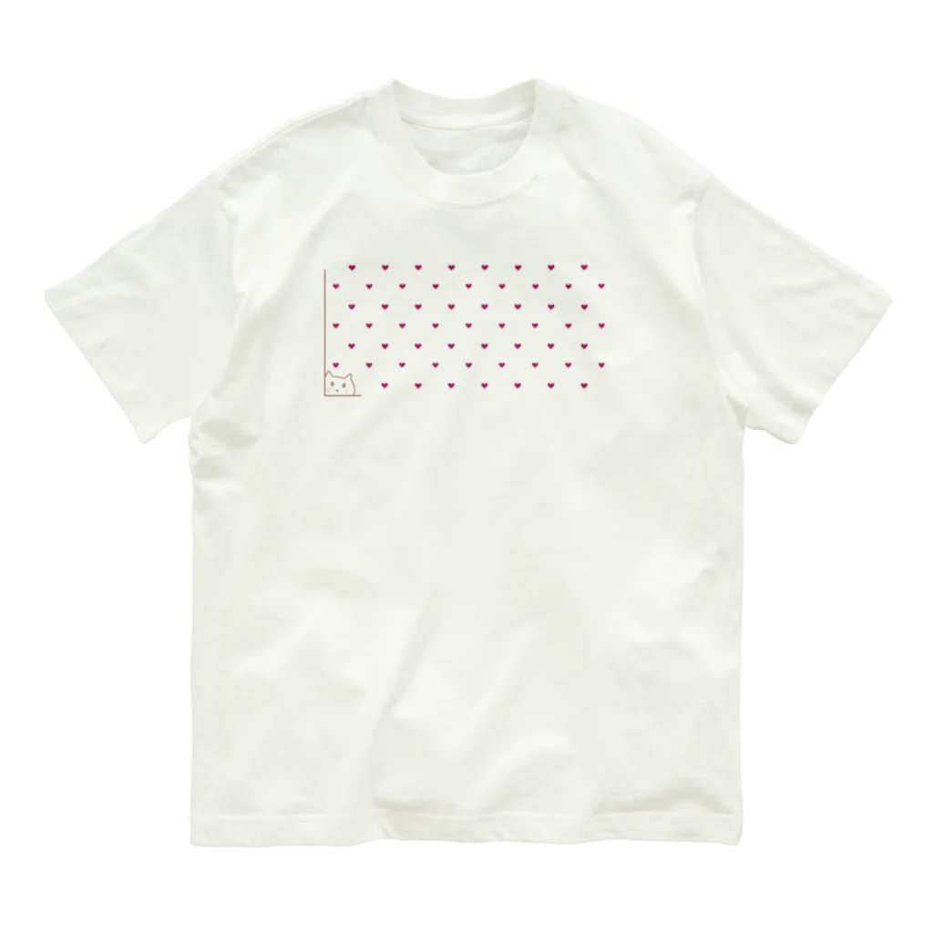 CHOSANAのチラ猫ドットハート Organic Cotton T-Shirt