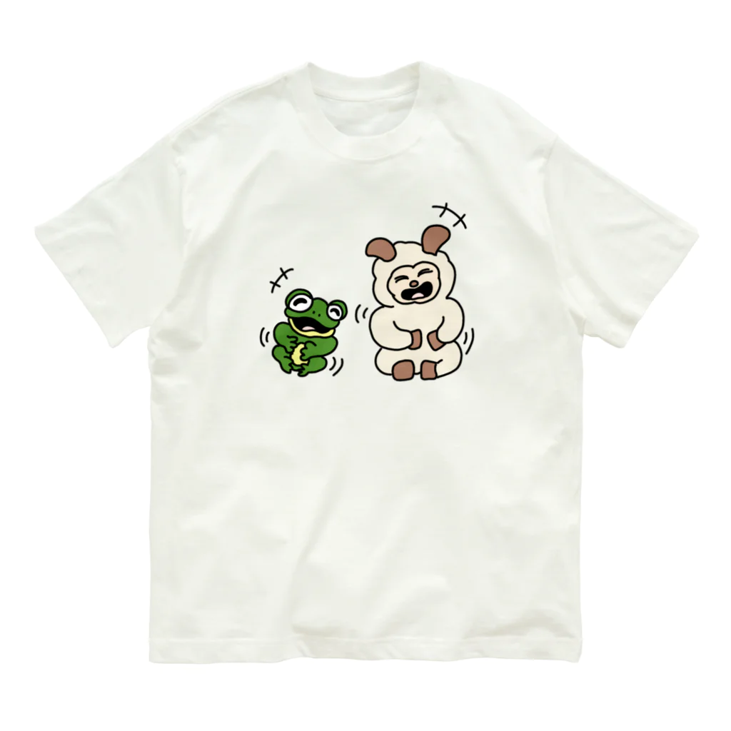 須田ふくろうのヒツジトカエル 大笑いするふたり オーガニックコットンTシャツ