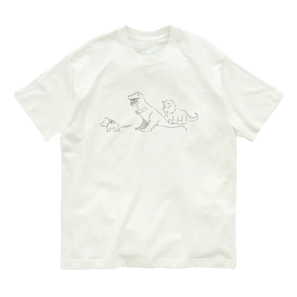 Owl and Potato Creationのステゴサウルス x ティラノサウルス ジュラシックランチ Organic Cotton T-Shirt