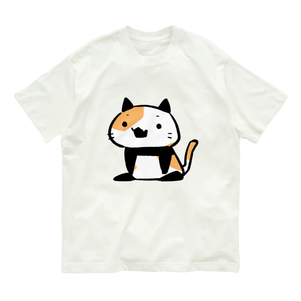 うさやのパンダ風味の三毛猫 オーガニックコットンTシャツ