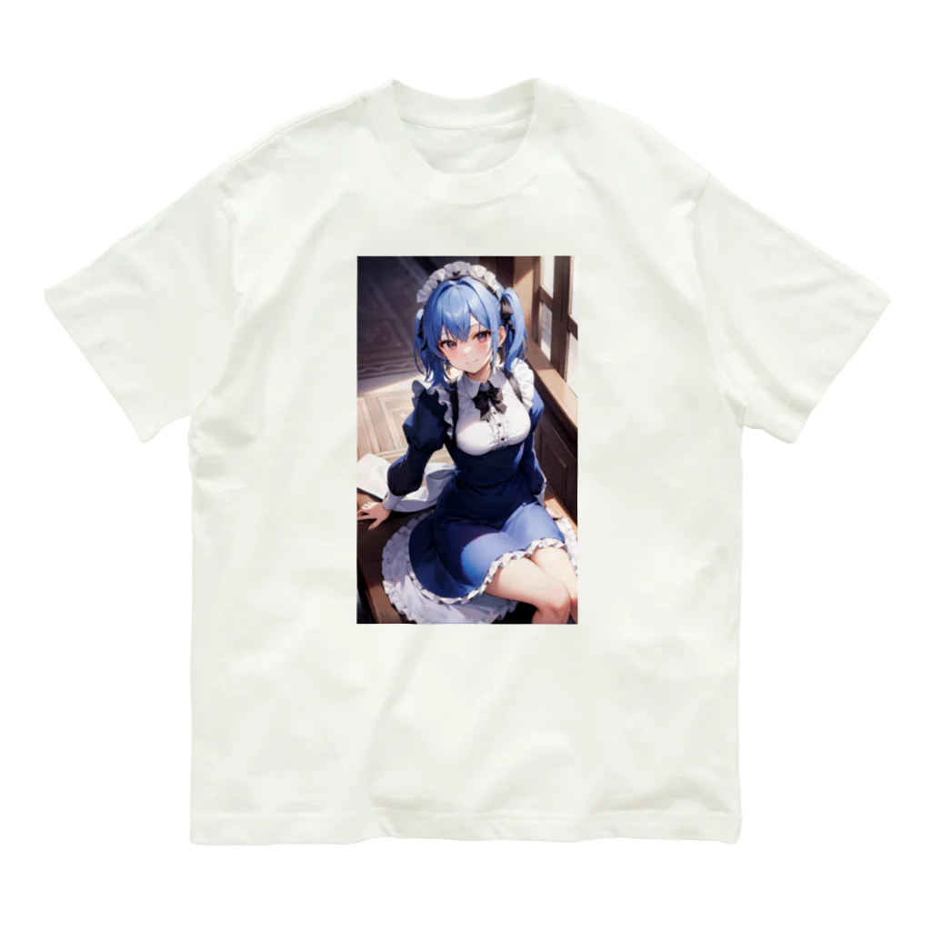 天乃鯱の青髪メイドちゃん オーガニックコットンTシャツ