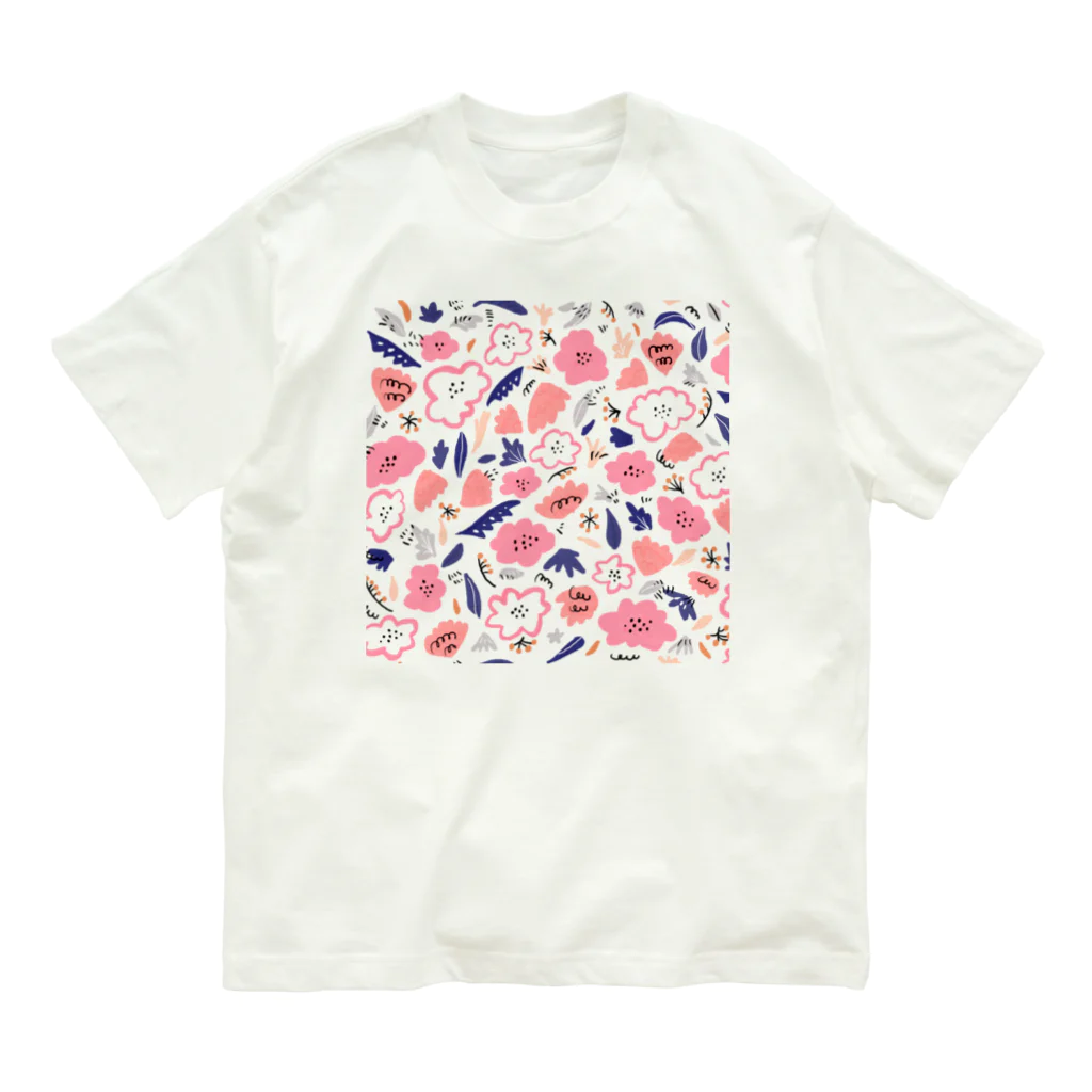 Katie（カチエ）の抽象的な手描きの花柄 Organic Cotton T-Shirt