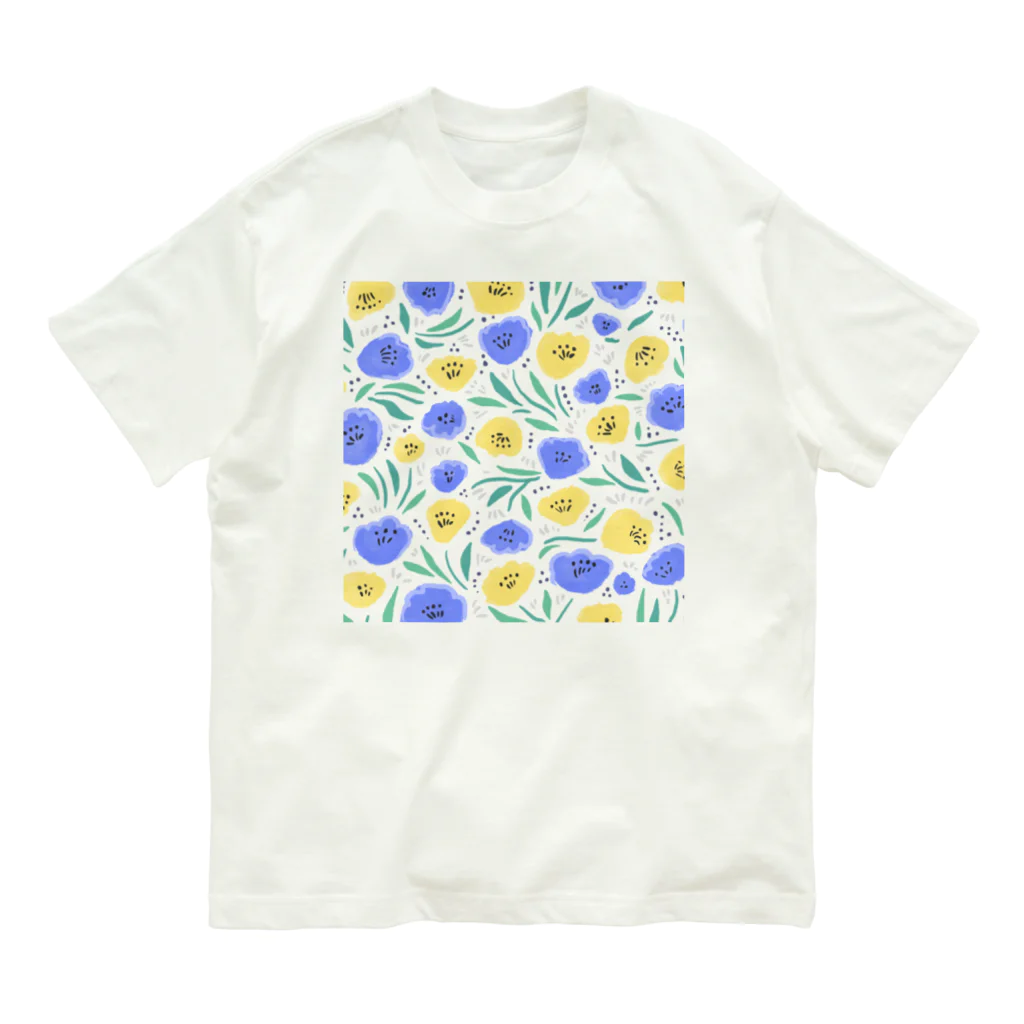 Katie（カチエ）の抽象的な手描きの花柄 オーガニックコットンTシャツ