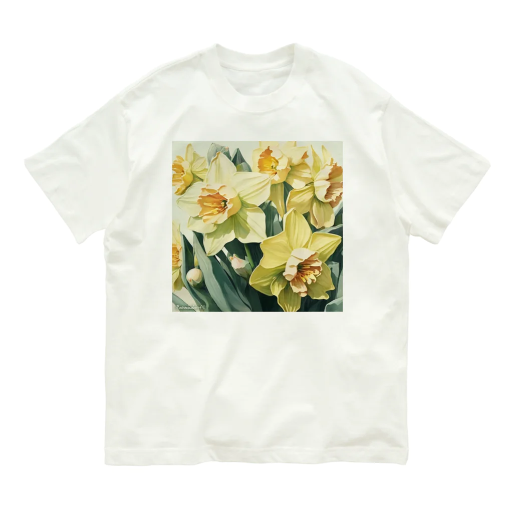 botanicalartAIの黄色のスイセン オーガニックコットンTシャツ