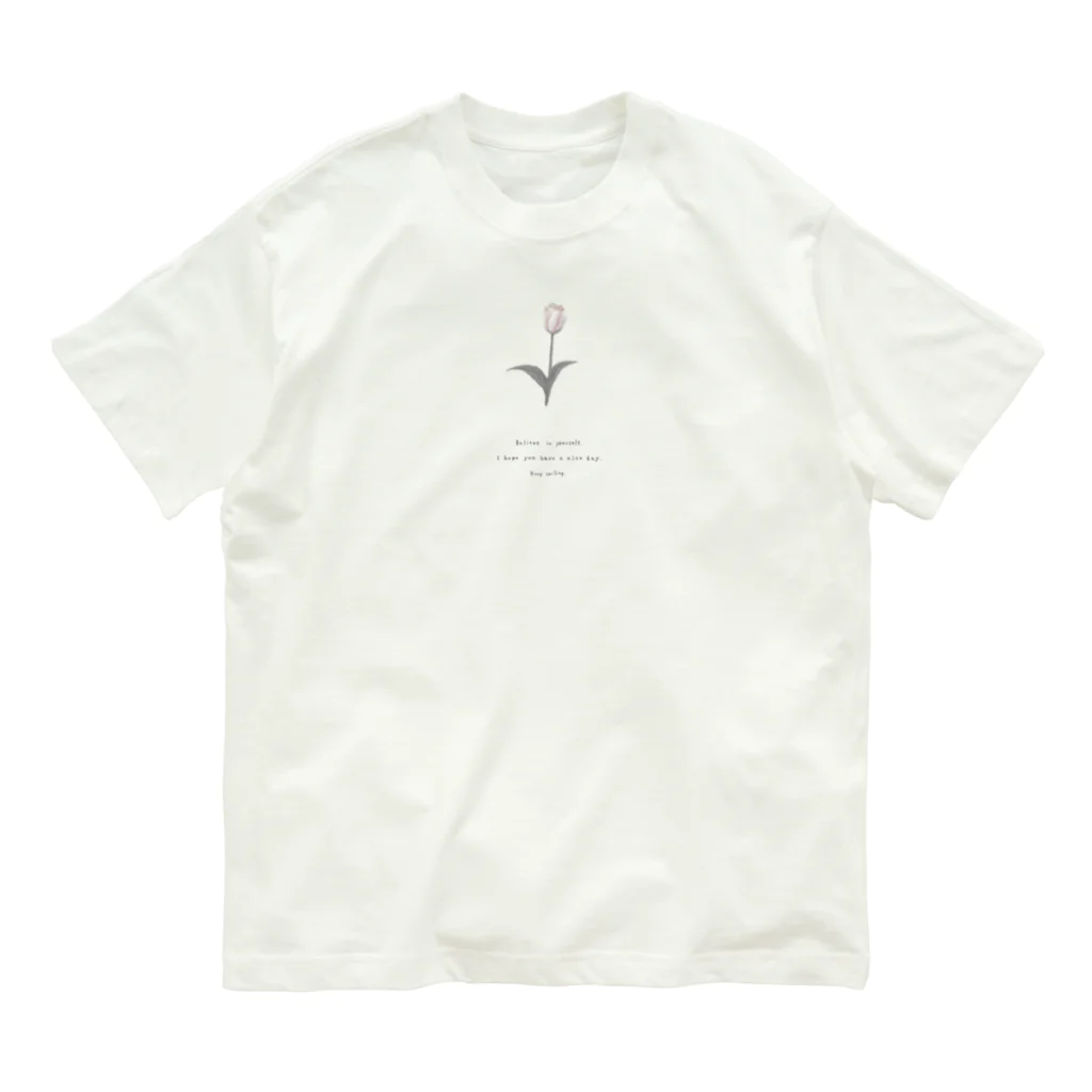 rilybiiの🌷 White Grayish Cherry Blossom Tulip . オーガニックコットンTシャツ