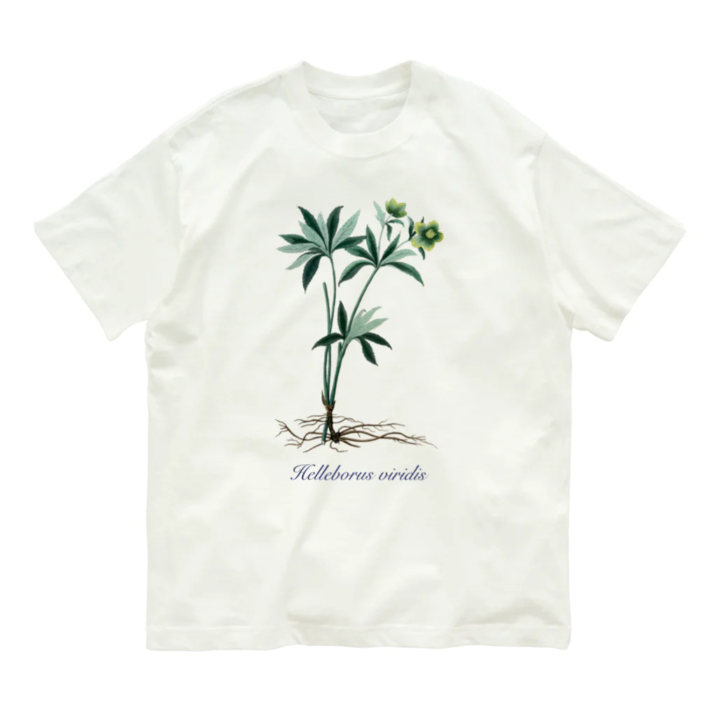 Nursery Rhymes  【アンティークデザインショップ】のクリスマスローズ - アサギフユボタン Organic Cotton T-Shirt