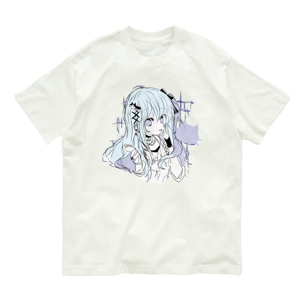 blossomの淡色青紫系女の子 オーガニックコットンTシャツ