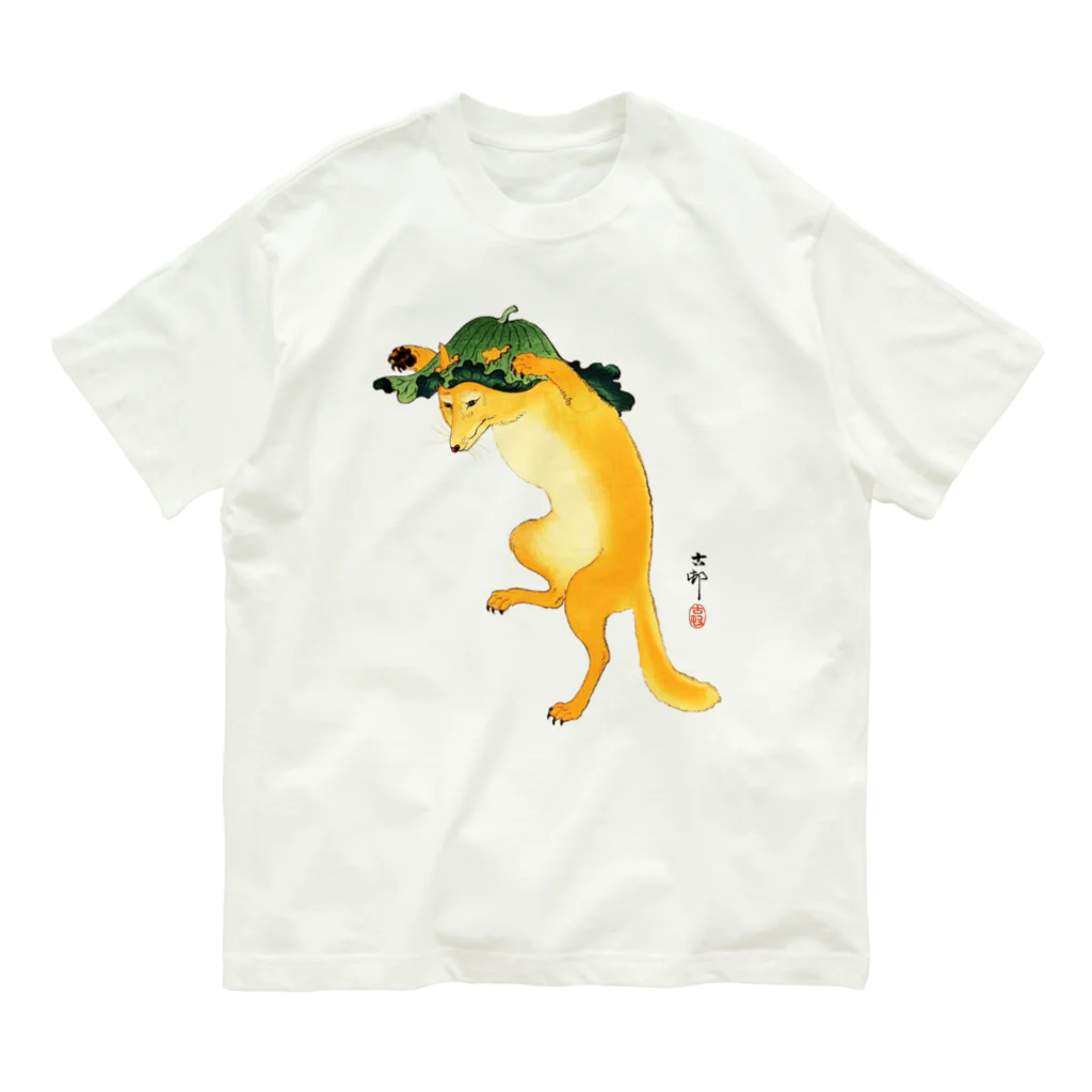 MUGEN ARTの小原古邨　踊る狐　日本の名画アートTシャツ オーガニックコットンTシャツ