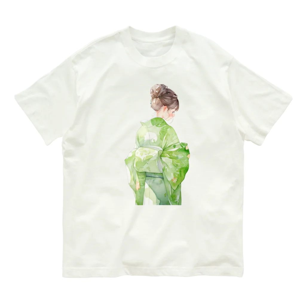ききものやの緑の着物の女性 Organic Cotton T-Shirt