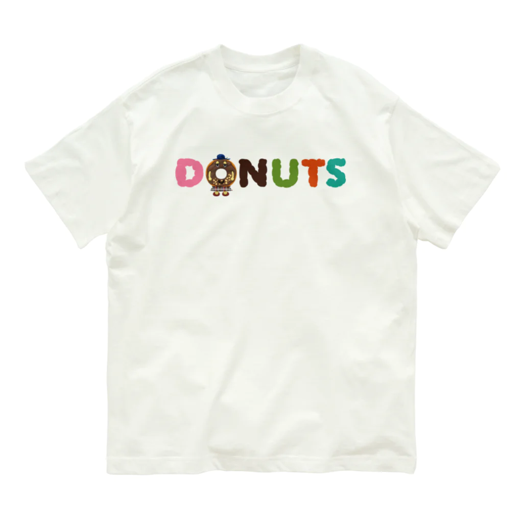 Drecome_Designのドーナッツ ロゴ x キャラメルウォールナッツ オーガニックコットンTシャツ