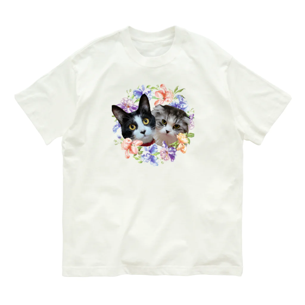 ゆきリンアート【保護猫活動 支援】のゆきリン花輪 オーガニックコットンTシャツ