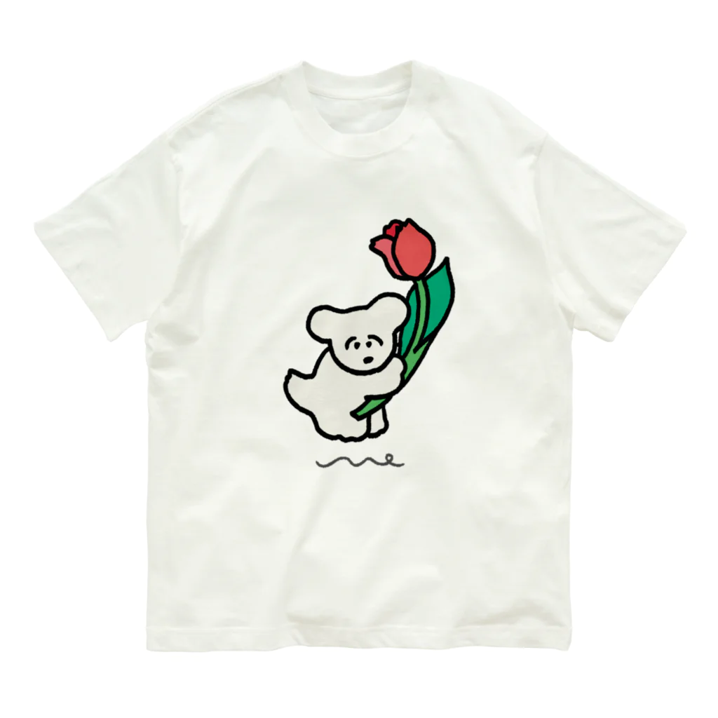 偽装出社のチューリップを持つ犬 Organic Cotton T-Shirt