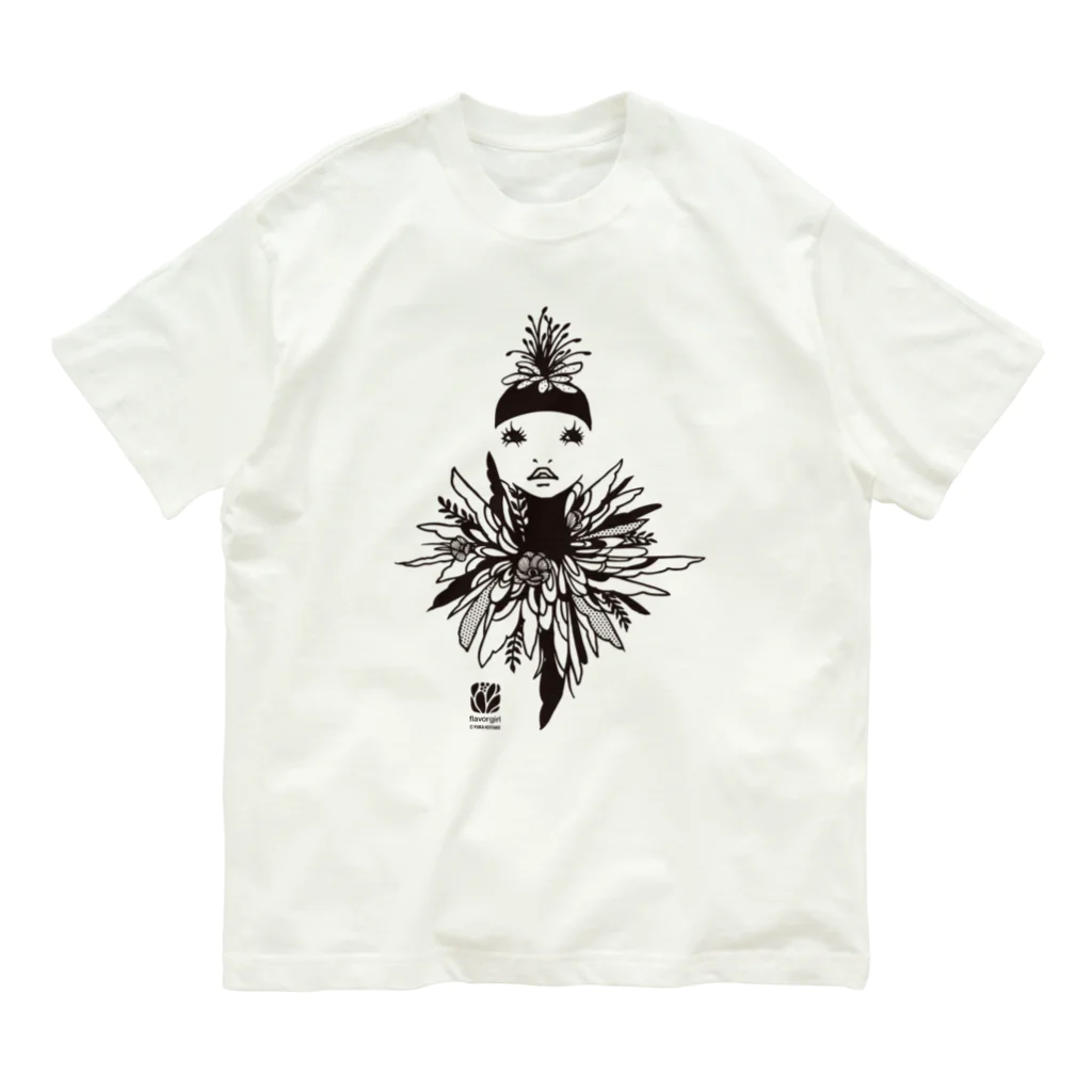 イラストレーターこたけゆか 公式オリジナルグッズの孔雀のような娘さん　モノクロ Organic Cotton T-Shirt