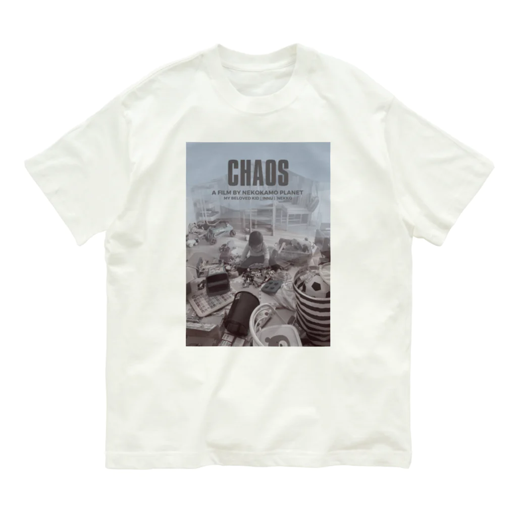ネコカモプラネットのchaos（白） オーガニックコットンTシャツ
