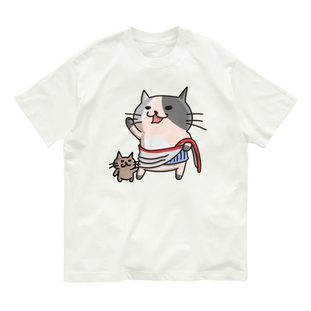 ひよこ男爵とまだむにゃんのにゃうぐすとぅす オーガニックコットンTシャツ