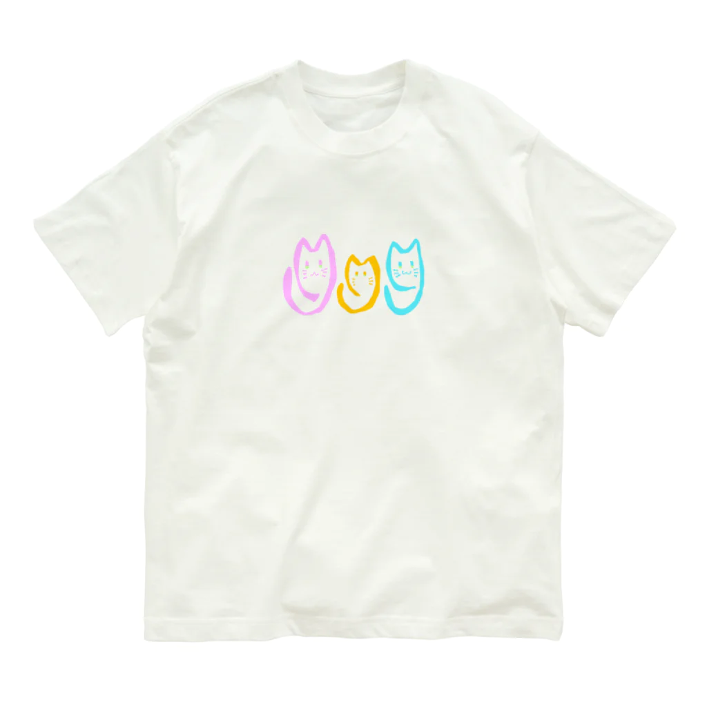 ざわざわするみつばのゆる線三色にゃんこ Organic Cotton T-Shirt