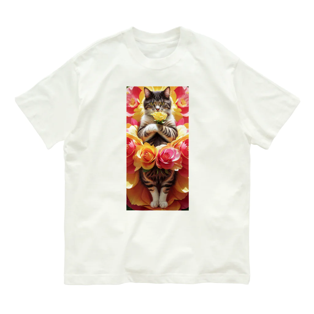 ukeroのフラワーキャット077 オーガニックコットンTシャツ