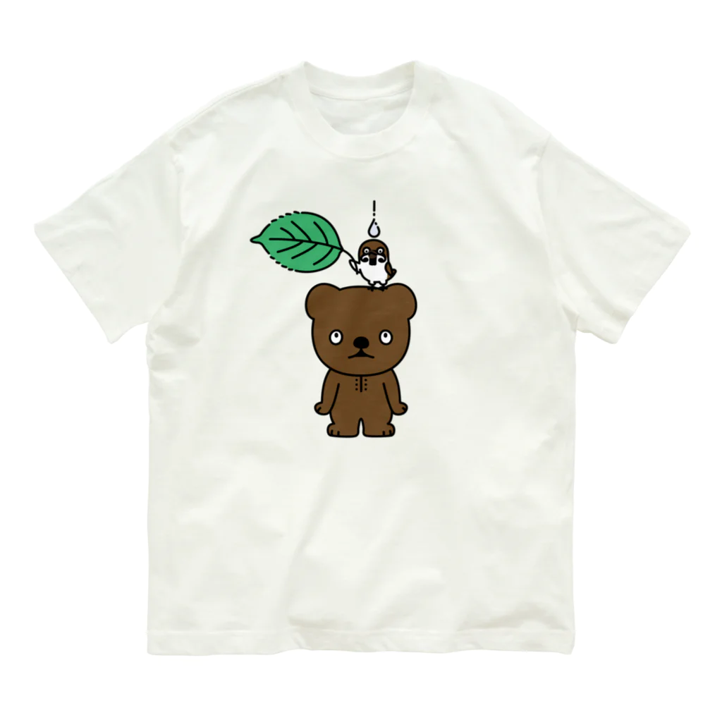 イラスト MONYAAT のこぐまとスズメと雨のしずく オーガニックコットンTシャツ